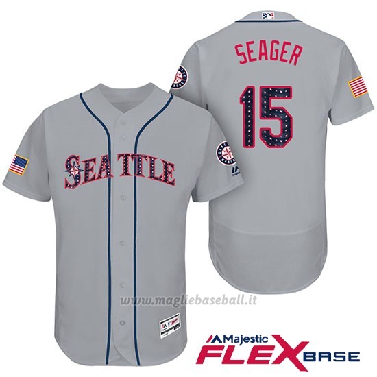 Maglia Baseball Uomo Seattle Mariners 2017 Estrellas y Rayas Kyle Seager Grigio Flex Base